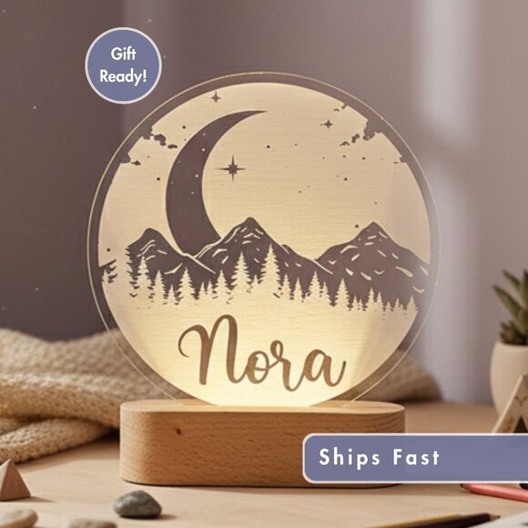 Mountain LED Name Light | Custom Kids Room Decor & Baby Shower Gift - Picture 1 of 8